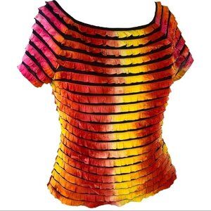 BARANDA Y2K RAINBOW TOP RAINBOW SHIRT RUFFLE MULTICOLOUR  BLOUSE WOMEN MEDIUM